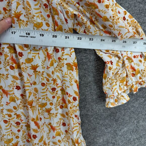 Rose + Olive Blouse Women 1X Plus White Floral V-Neck 3/4 Sleeve Tasseled Casual - Picture 5 of 7